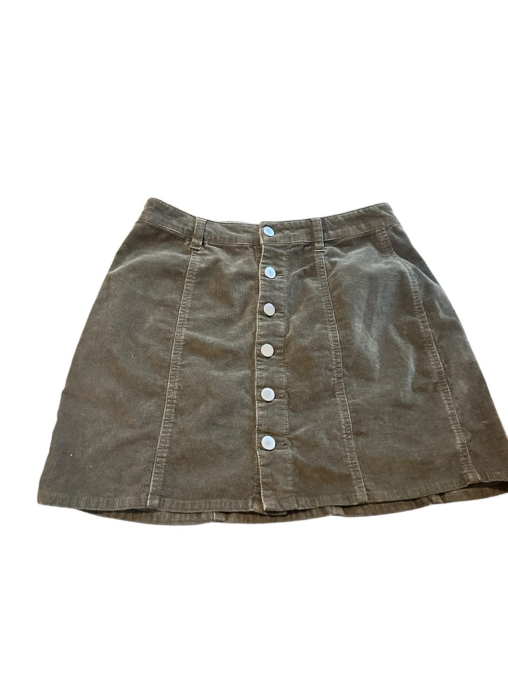 Love Fire Olive Green Corduroy Button-Front Mini Skirt M